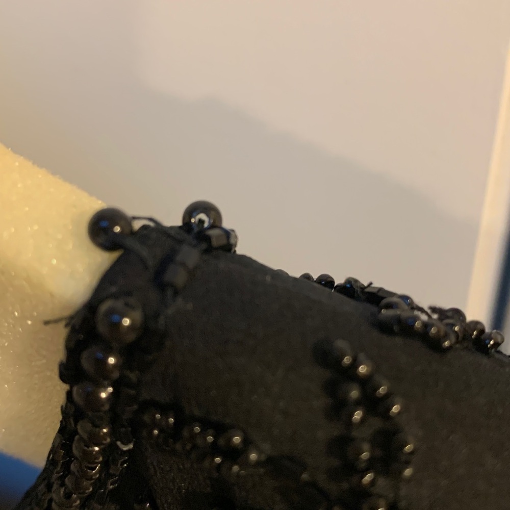 Oleg Cassini Black Beaded Crop Top with Fringe - Picture 7 of 7